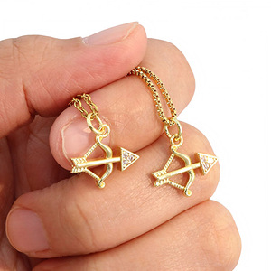 NZ1505 Mini pequeño 18K chapado en oro CZ Pave Cupido flecha arco encanto cadena collar flaco amante collar joyería - Product Image 1
