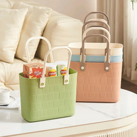 Panier de rangement rectangulaire creux en plastique portable avec poignée pour la maison, le shopping, le camping, les pique-niques, les dortoirs étudiants et le lavage