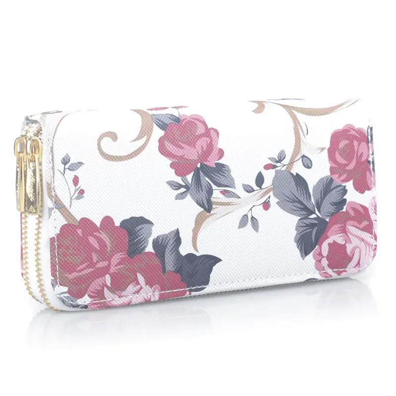 Tas tangan wanita, dompet panjang tarik ganda gaya mawar banyak tas kartu