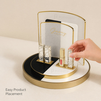 Présentoir de Luxe pour Rouge à Lèvres en Acrylique, Support de Comptoir Cosmétique, Base Ronde Fendue, Bordure Dorée, Support pour Bouteille de Parfum, Vente au Détail