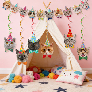 608413 Decorazioni a Spirale per <span class=keywords><strong>Compleanno</strong></span> a Tema Gatto: Adorabili Decorazioni con Teste di Gattini e Striscione 'Buon <span class=keywords><strong>Compleanno</strong></span>' per Amanti dei Gatti - Product Image 1