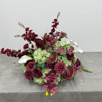 ZKAI Composition florale artificielle de luxe vert bordeaux, centre de table de mariage, orchidée en soie, style cascade, décoration événementielle