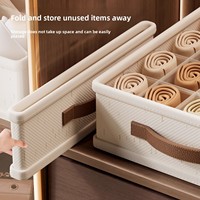 Boîte de rangement pour sous-vêtements en coton et lin Tianshan personnalisée SNH1002, compartiment empilable, design pliable pour armoire, trois-en-un