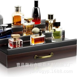 Wooden Cosmetic <b>Storage</b> Rack Desktop Tiered Perfume Holder With <b>Drawers</b> Jewelry <b>Box</b> Rectangle 3 Floors Multipurpose - Product Image 5