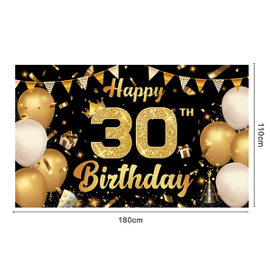 Bannières personnalisées joyeux anniversaire fête d'anniversaire grand noir or <span class=keywords><strong>Photo</strong></span> toile de fond décor anniversaire fond bannière pour 30e 50e - Product Image 1