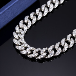 10mm 너비 20 인치 22 인치 24 인치 925 스털링 실버 힙합 맞춤 쿠바 링크 체인 moissanite 쿠바 체인 - Product Image 4