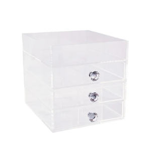 Diamond Collection Petite Organisateur de maquillage en acrylique écologique à 4 niveaux avec couvercle ouvert - Product Image 3