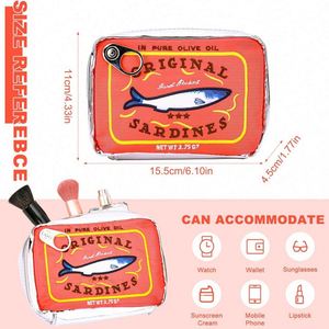 Pochette de maquillage portable personnalisée avec logo brodé, motif sardine, fermeture éclair, en cuir PU, sac de rangement cosmétique - Product Image 2