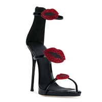 Belle Bling Bling femmes cristal crayon à lèvres talons sandales D019 nouveau Style bout ouvert été à bretelles fermeture éclair arrière pour dames