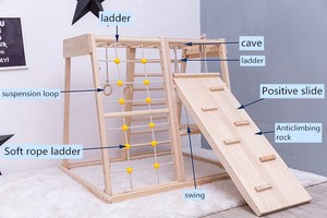 Marco de escalada de <span class=keywords><strong>madera</strong></span> para niños, Tobogán de <span class=keywords><strong>madera</strong></span> para patio interior para niños, tobogán de bebé de <span class=keywords><strong>madera</strong></span> para interiores y <span class=keywords><strong>columpio</strong></span>, escalera de cuerda para escalar - Product Image 2