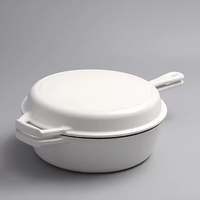 Panci Masak Multifungsi 2 in 1 26cm dengan Dua Gagang, Panci Belanda Besi Cor dan Wajan Kombinasi, Peralatan Masak Panci Besi Cor Berlapis Email