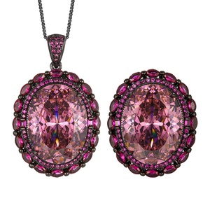 Ensemble de bagues pendentifs vintage écologiques en cuivre plaqué or noir classique, 15*20MM, avec zircone, bijoux de mariée pour mariage et fête - Product Image 1