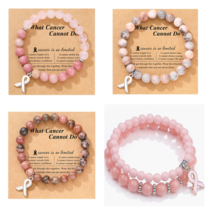 Y214, venta al por mayor, Pulseras Mujer De Piedras Naturales, Cuentas, colgante de cinta de piedra Natural, pulseras elásticas con cuentas para el cáncer de mama - Product Image 6