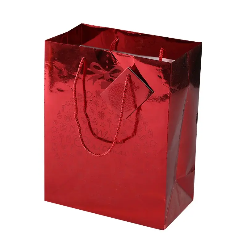 Tas kertas santa Laser dengan logo Anda sendiri untuk pengemasan tas hadiah film cerah
