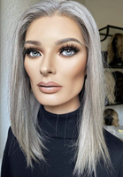 Perruque Casher Juive Grise Poivre et Sel, Lace Front HD, Base en Soie, Effet Cuir Chevelu Réel, Double Tirage, Cuticules Alignées, Sans Colle, pour Femmes Âgées