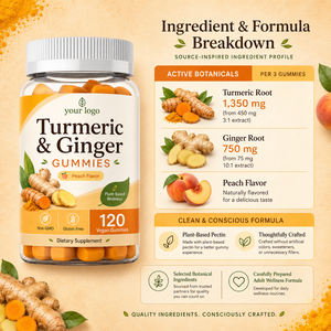 Formule Personnalisée Faible MOQ Certifié ISO Base de Pectine Végétalienne 120 Comprimés Vitalité Naturelle Antioxydant Bien-être Quotidien Curcuma Gingembre Gomme - Product Image 4