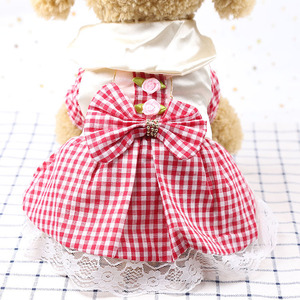 Jupe en coton à carreaux mignonne pour chiens et chats de petites, moyennes et grandes races, robe pour animaux de compagnie avec nœud et bordure en dentelle - Product Image 5