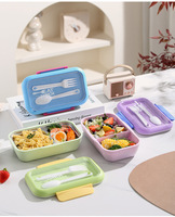 Boîte à bento 2 grilles en acier inoxydable 304 avec serrures et cuillère et fourchette 500ml