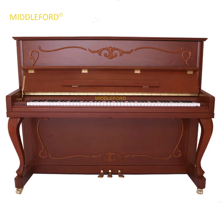 Middleford नई डिजाइन घुमावदार पैर सागौन हाथ नक्काशीदार ईमानदार पियानो पेशेवर प्रकार