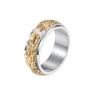 Anillo de Acero de Titanio con Dragón Chino Giratorio para Descompresión, Dragón Alcanzando la Fortuna, Anillo de Dedo Índice para Hombre en Oro de 18K, Moderno - Product Image 5