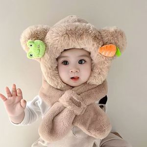 Ensemble chapeau et écharpe en peluche pour enfants, protection du cou chaude, 52-54cm, couvre-chef pour bébé fille et garçon, automne et hiver - Product Image 2
