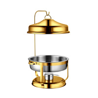 Plat de service doré avec couvercle suspendu, brûleur à alcool, chauffe-plats de buffet, rond en acier inoxydable, pour traiteur et événements, vente en gros
