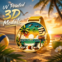 Médaille promotionnelle personnalisée en alliage de zinc plaqué or 3D, thème plage tropicale