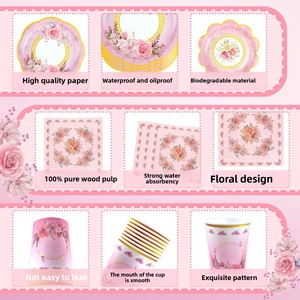 Juego de Vasos y Bandejas de Papel Desechables con Diseño Floral Vintage <span class=keywords><strong>para</strong></span> Decoración de Fiestas de Té, Fiestas en el Jardín, Bodas, Bautizos, Cumpleaños - Product Image 2