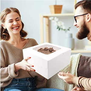 Boîte à pâtisserie blanche de luxe de 10 pouces de haut avec fenêtre transparente, pelliculage mat et revêtement UV, recyclable pour cupcakes et tartes - Product Image 2