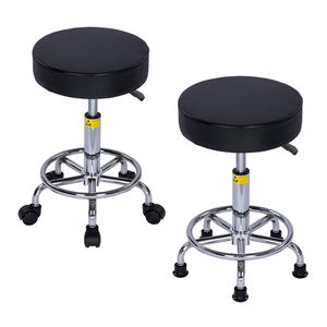 Verstelbare Pu Lederen Draaibare Kruk Rollende Wielen Dragge Stoel Rugleuning Metalen Frame Voor Werkplaats School Kantoor Salon - Product Image 1