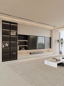 Lemari TV Dinding Ruang Tamu Custom Pabrik, Gaya Modern Minimalis, Terintegrasi di Dinding - Product Image 2