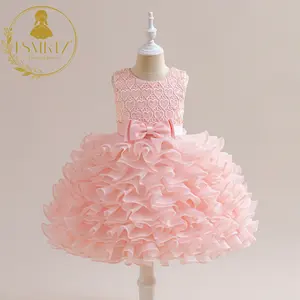 FSMKTZ New Design Puffy Peach Girls Princess Dress For Kids Flower Girls Dress Fancy Birthday Party Frock For Girls