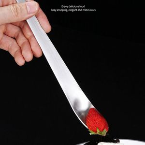 Stainless Steel Dessert Spoon Long Handle Flat Head Cake Ice Cream Cheese Spoon Household Use - Product Image 2