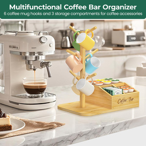 Organizador de café de bambú con cajón de almacenamiento para cápsulas, bolsitas de té, estante de 3 niveles para barra de café de escritorio. - Product Image 3