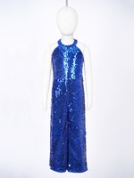 Enfants filles une pièce fête licou cou bande dos sans manches jambe large pantalon brillant Sequin Pageant combinaison danse barboteuse