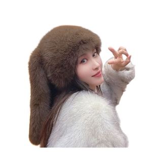 หมวกขนเฟอร์เทียมสีชมพูแบบใหม่ขายส่ง สำหรับฤดูหนาว ใส่ได้ทั้งชายและหญิง ทรงโอเวอร์ไซส์ หูยาว ลายกระต่ายตลก อุ่นสบาย - Product Image 3