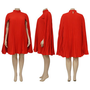 ชุดเดรสสำหรับผู้หญิง, ชุดเดรสลำลองทรงหลวมสีทึบมีจีบสำหรับผู้หญิงเสื้อผ้าพลัสไซส์ - Product Image 6