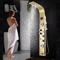 Ensemble de colonne de douche murale multi-vitesses en acier inoxydable noir avec cascade, jet mural et panneau de douche LED