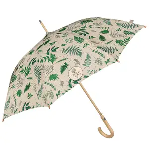 High Quality Outdoor Windproof Umbrella walking stick recycling nature leaves design printed RPET umbrella eco friendly