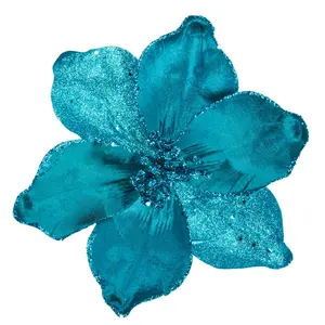 ดอกแมกโนเลียปลอมสำหรับตกแต่งงานแต่งงาน,ดอกไม้ปลอมดอกแมกโนเลียตกแต่งหยิบดอกไม้คริสต์มาสสีฟ้า