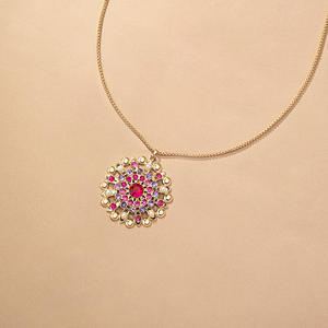 LJC-192复古长款女式派对脖子饰品水晶水钻钻石合金花朵吊坠项链 - Product Image 4