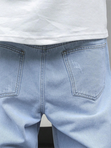 ZY Casual Streetwear Washed Ripped Frayed Herren Jeans Jeans Benutzer definiertes Logo Gerade Beine Jean <span class=keywords><strong>Pants</strong></span> Loose Fit Jeans hose für Herren - Product Image 6