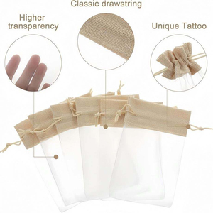 Bolsa de Organza Blanca Transparente de Gran Tamaño y Alta Calidad con Cordón y Cinta con Logotipo Personalizado para Regalo - Product Image 4
