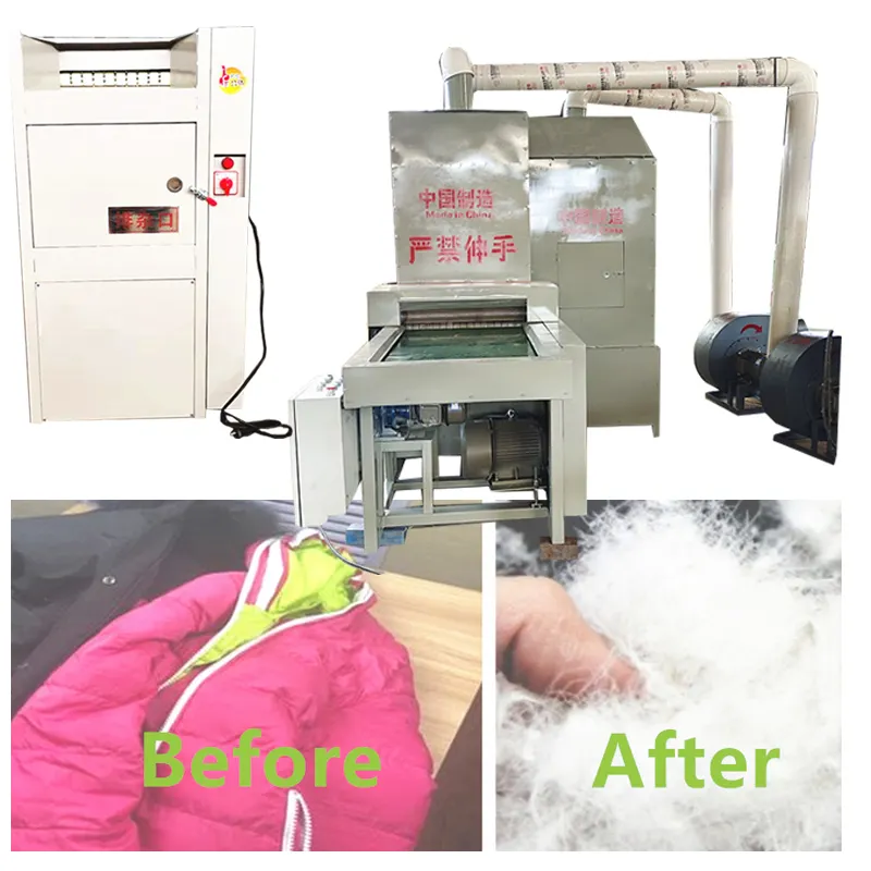 Máquina textil para el reciclaje de apertura de plumas, máquina clasificadora de plumas pequeñas de chaqueta de plumón vieja