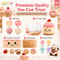 Jouets en peluche personnalisés avec logo de boulangerie, animaux en peluche écologiques sur le thème de la nourriture, faible MOQ, OEM, ODM, délai de livraison rapide pour les programmes de cadeaux avec achat