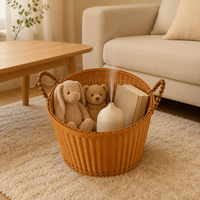 Panier de rangement USB mini portable en rotin naturel, écologique, multifonction, design étoile et lune, LED blanc chaud