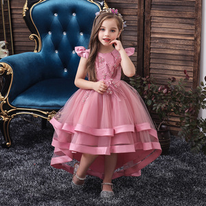 Princess Dress For Girls Pink Tulle A-Line O-Neck Embroidered Flower Girl Gown With Train Summer Formal Wear - Product Image 3