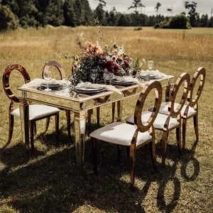 Nuova semplice sedia da pranzo in acciaio inossidabile con borsa morbida in acciaio inossidabile per hotel per matrimoni