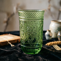 Verre à boire classique vintage en verre coloré, motif rose en relief, verre épais, sans danger pour les aliments, compatible lave-vaisselle, pour les fêtes, Funger