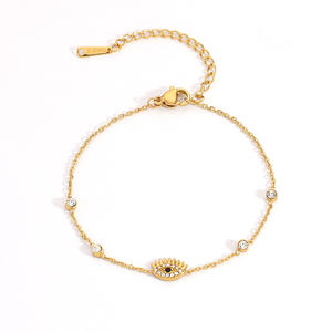 अच्छी तरह से ट्रेंडी चार पत्ती क्लोवर हार्ट स्टार डायमंड स्टड 18k सोने की प्लेटेड स्टेनलेस स्टील चेन कंगन फैशन गहने - Product Image 2